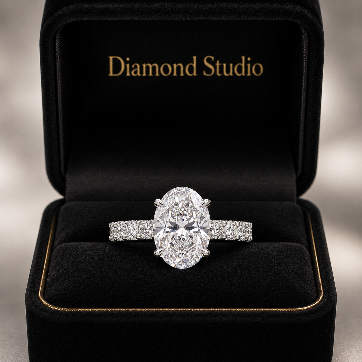 4.00 CT Oval Lab-Grown Diamond Hidden Halo Engagement Ring in 14K White Gold – Pavé Statement Design | IGI Certified