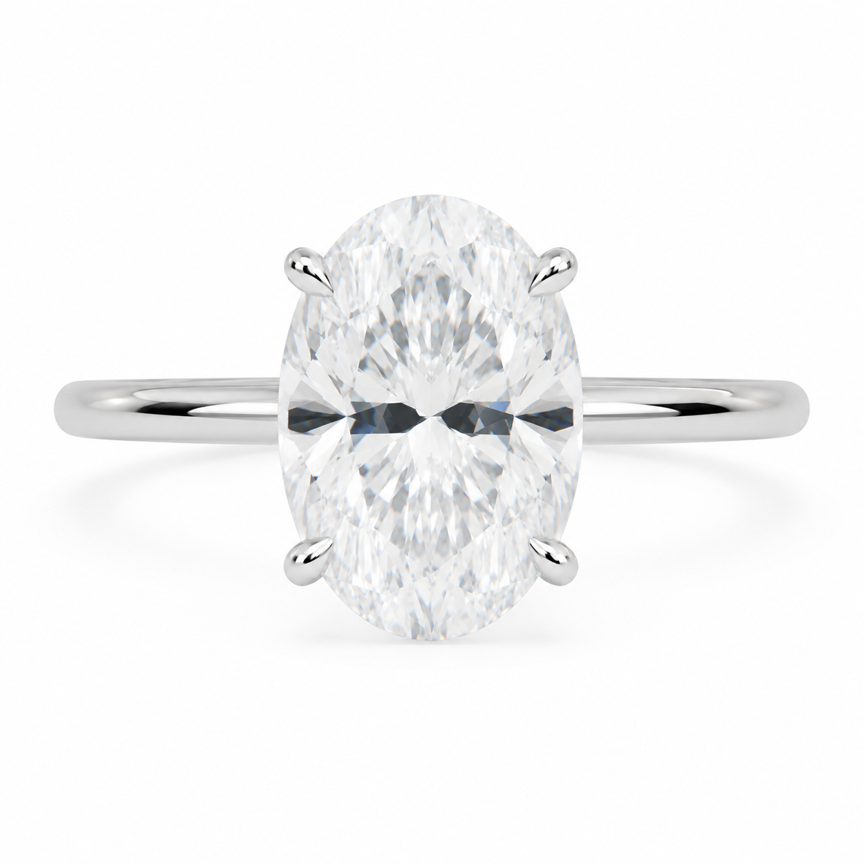 3.61 CT Oval Lab-Grown Diamond Hidden Halo Engagement Ring in 14K White Gold – Thin Band Solitaire Design