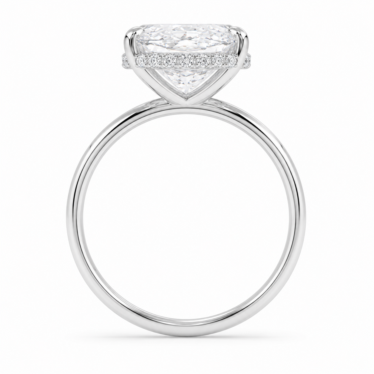 3.61 CT Oval Lab-Grown Diamond Hidden Halo Engagement Ring in 14K White Gold – Thin Band Solitaire Design