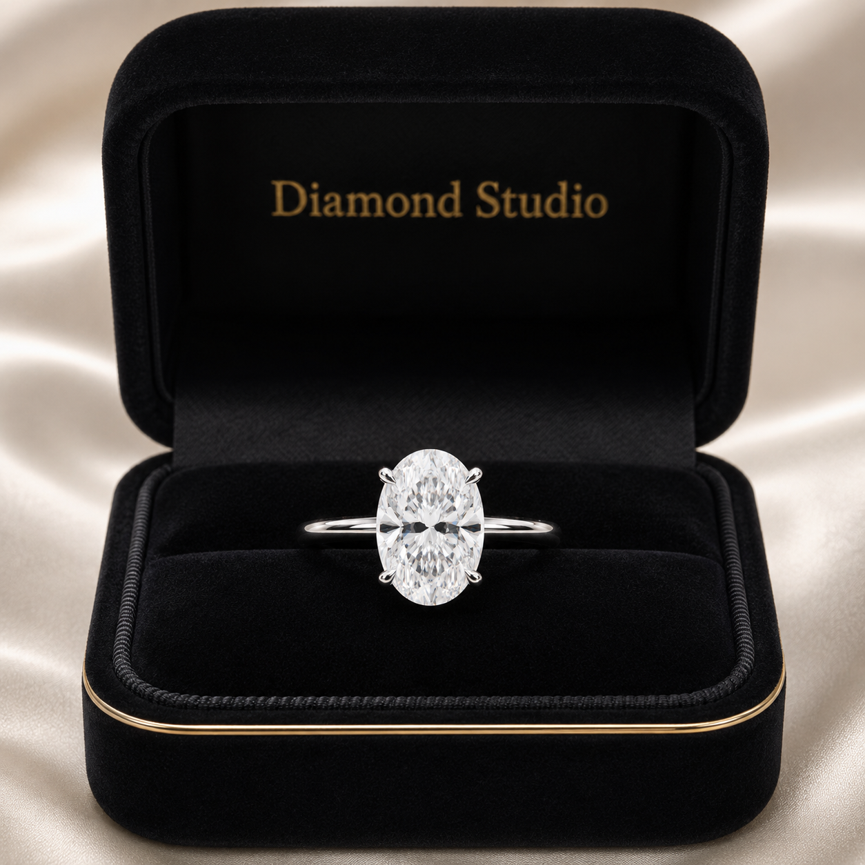 3.61 CT Oval Lab-Grown Diamond Hidden Halo Engagement Ring in 14K White Gold – Thin Band Solitaire Design