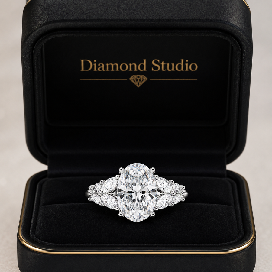 2.50 CT Oval Lab-Grown Diamond Hidden Halo Engagement Ring in 14K White Gold – Vintage Bridal Design