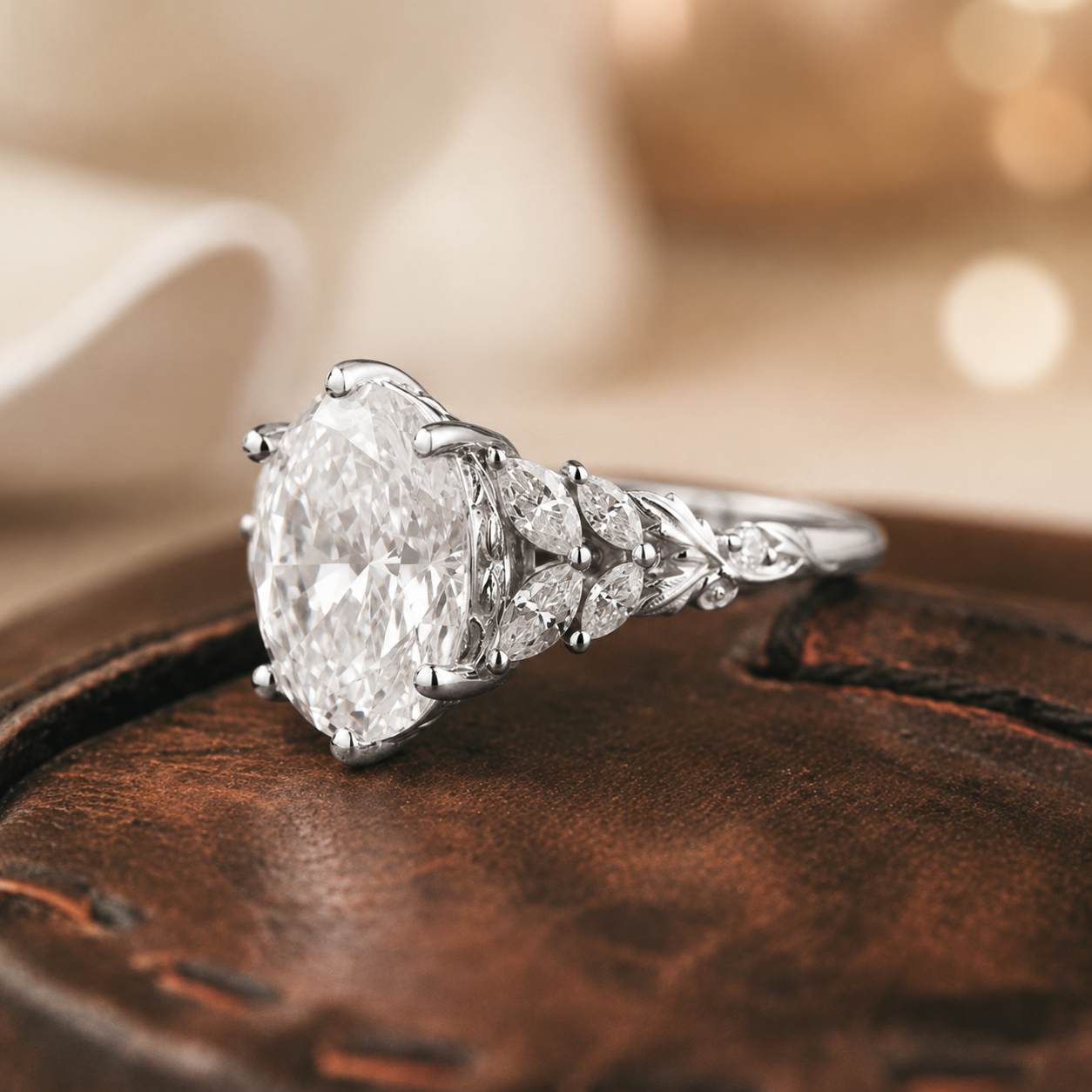 2.50 CT Oval Lab-Grown Diamond Hidden Halo Engagement Ring in 14K White Gold – Vintage Bridal Design