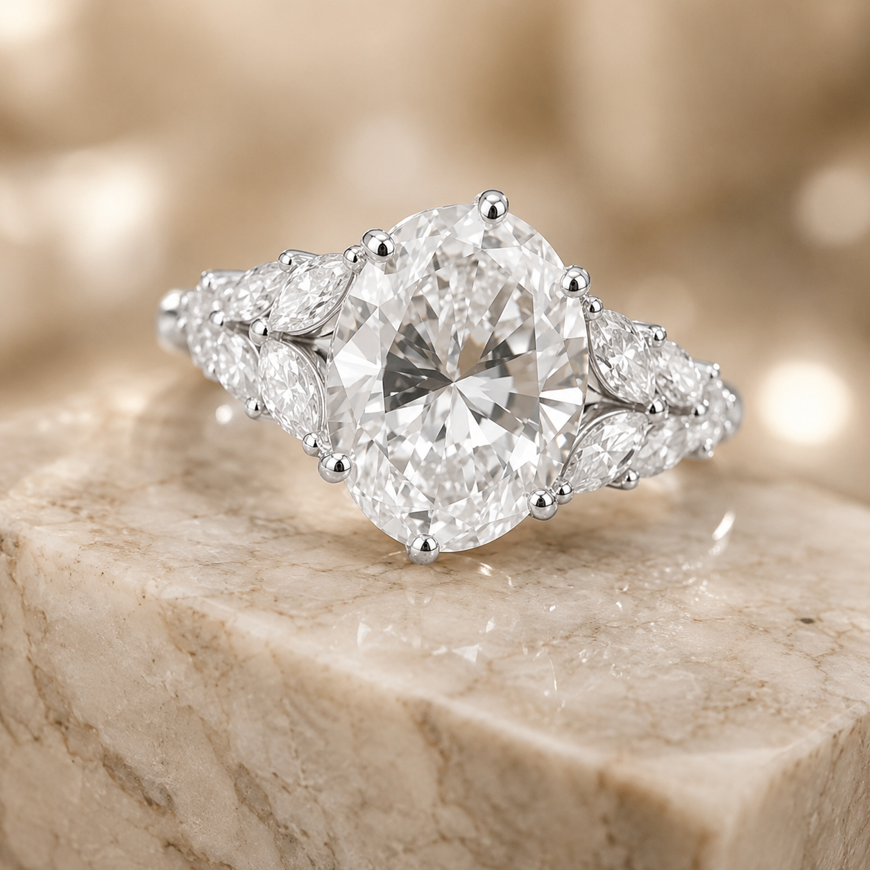 2.50 CT Oval Lab-Grown Diamond Hidden Halo Engagement Ring in 14K White Gold – Vintage Bridal Design