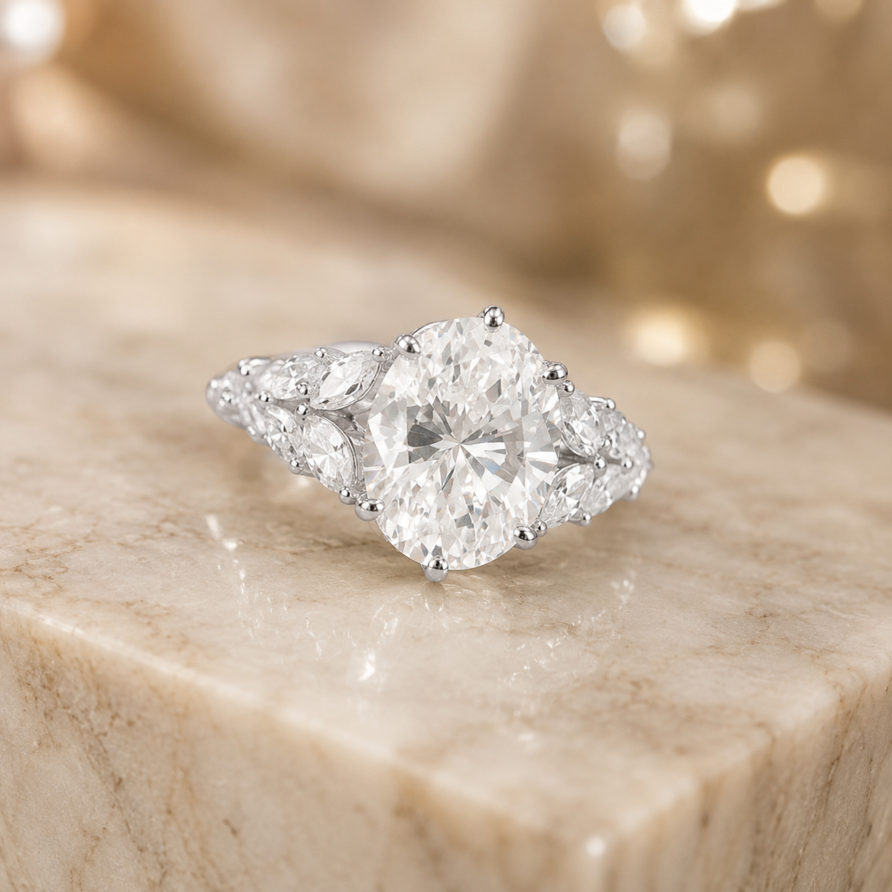 2.50 CT Oval Lab-Grown Diamond Hidden Halo Engagement Ring in 14K White Gold – Vintage Bridal Design
