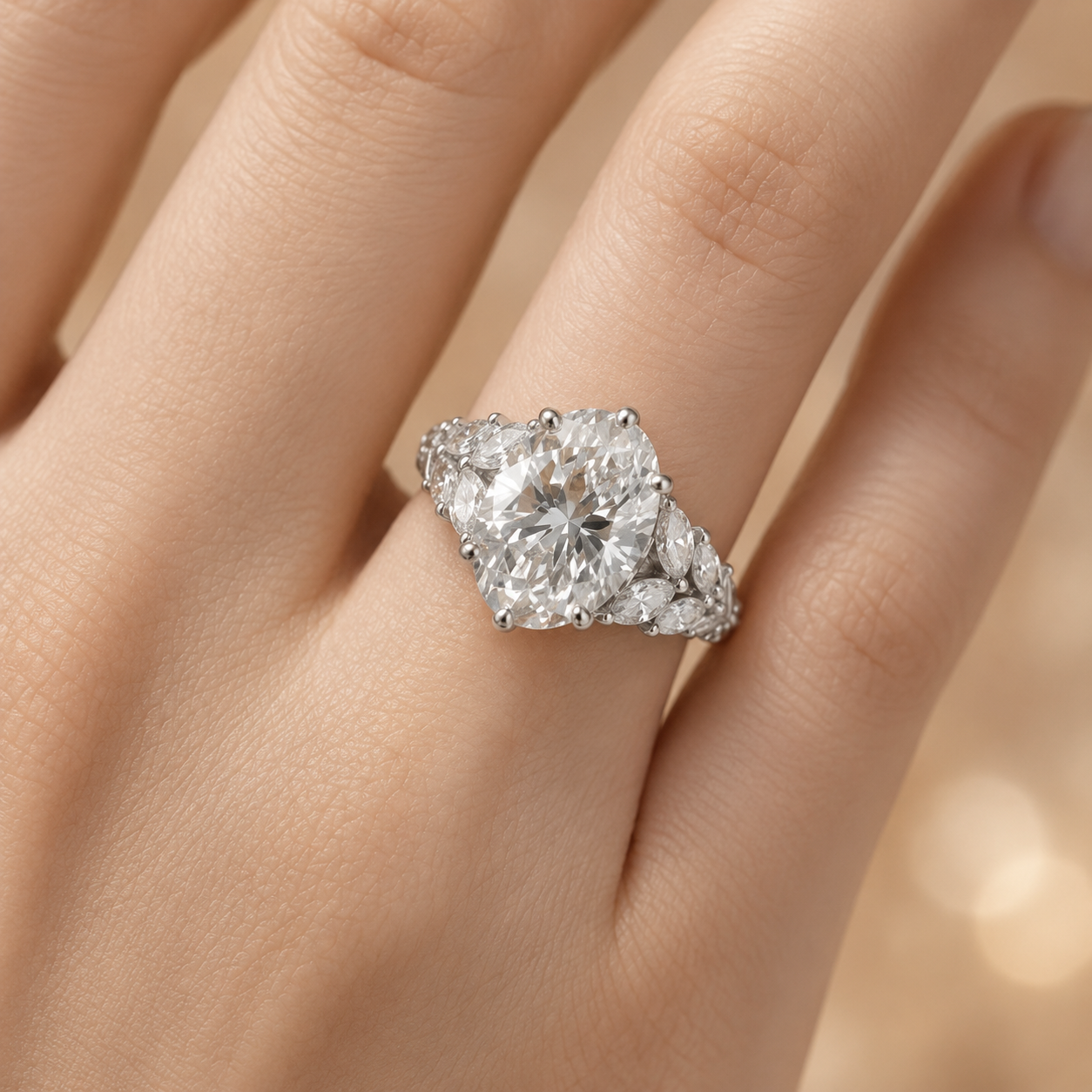 2.50 CT Oval Lab-Grown Diamond Hidden Halo Engagement Ring in 14K White Gold – Vintage Bridal Design