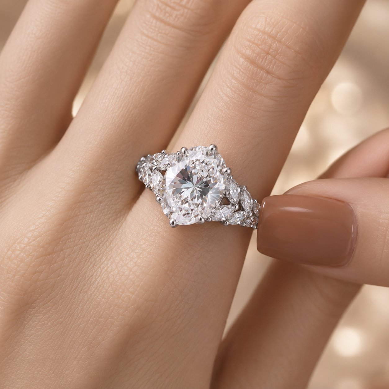 2.50 CT Oval Lab-Grown Diamond Hidden Halo Engagement Ring in 14K White Gold – Vintage Bridal Design