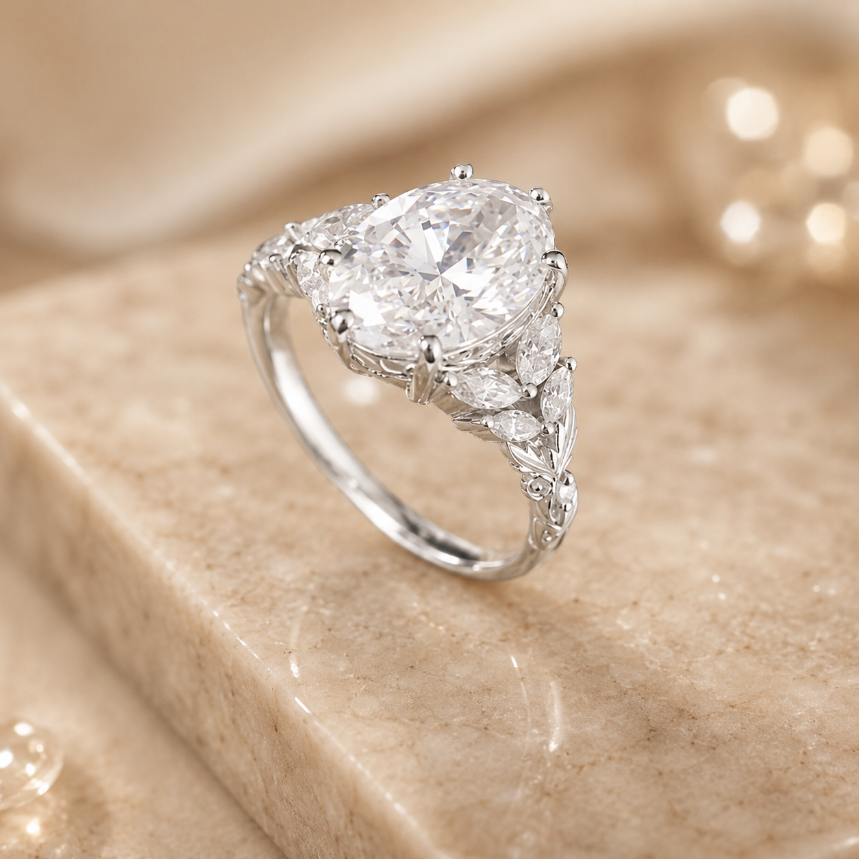 2.50 CT Oval Lab-Grown Diamond Hidden Halo Engagement Ring in 14K White Gold – Vintage Bridal Design