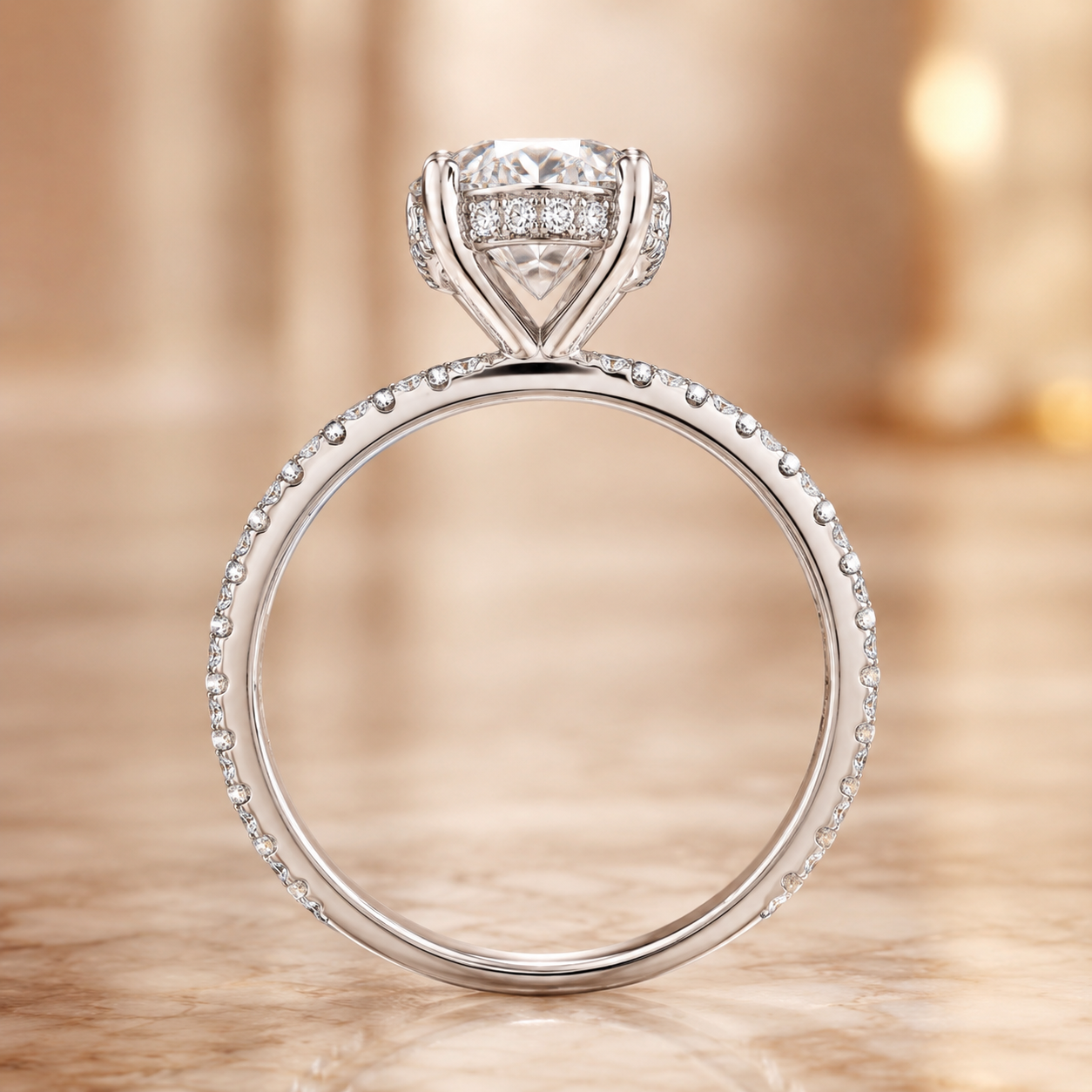 3.00 CT Oval Lab-Grown Diamond Hidden Halo Engagement Ring in 14K White Gold – IGI Certified Bridal Design