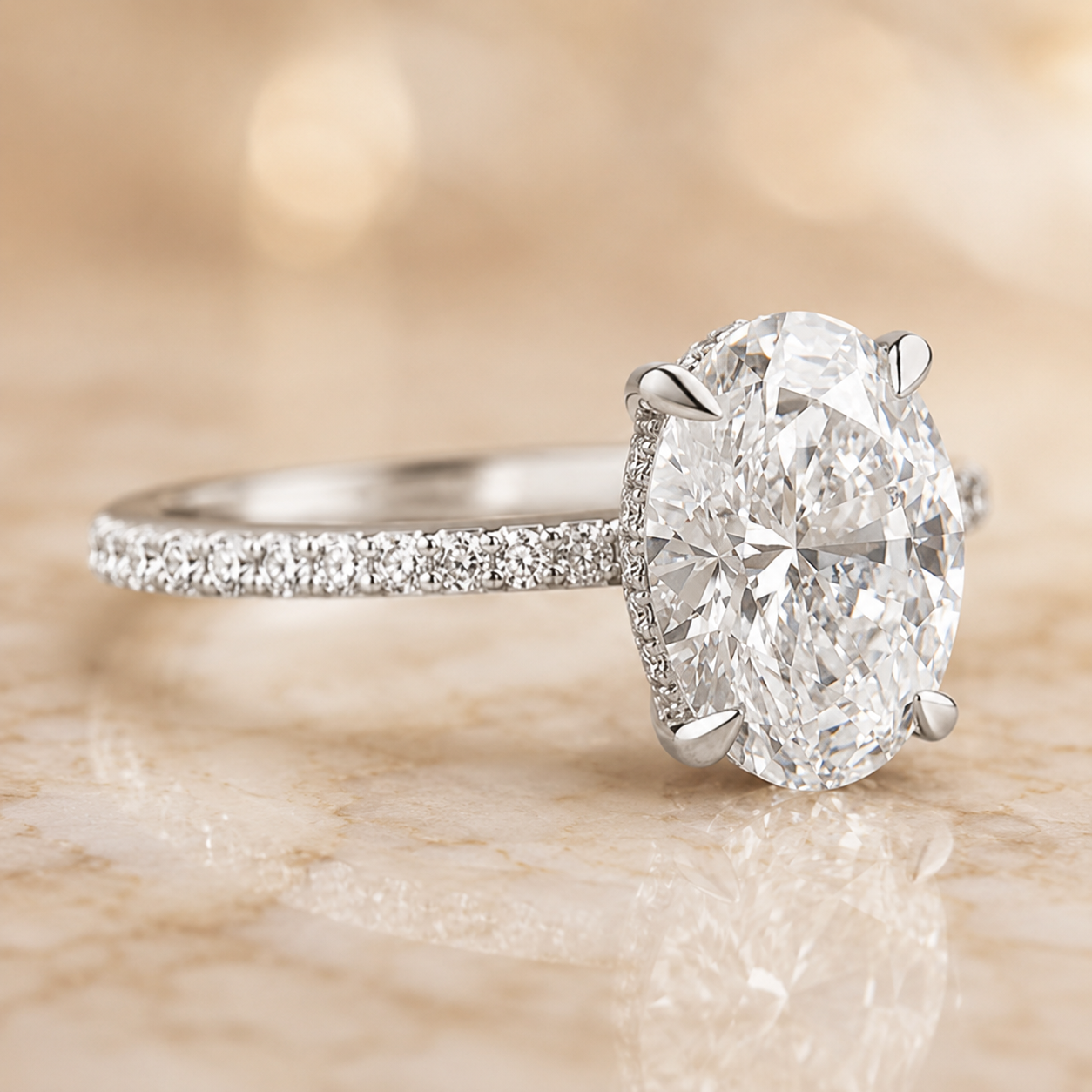 3.00 CT Oval Lab-Grown Diamond Hidden Halo Engagement Ring in 14K White Gold – IGI Certified Bridal Design