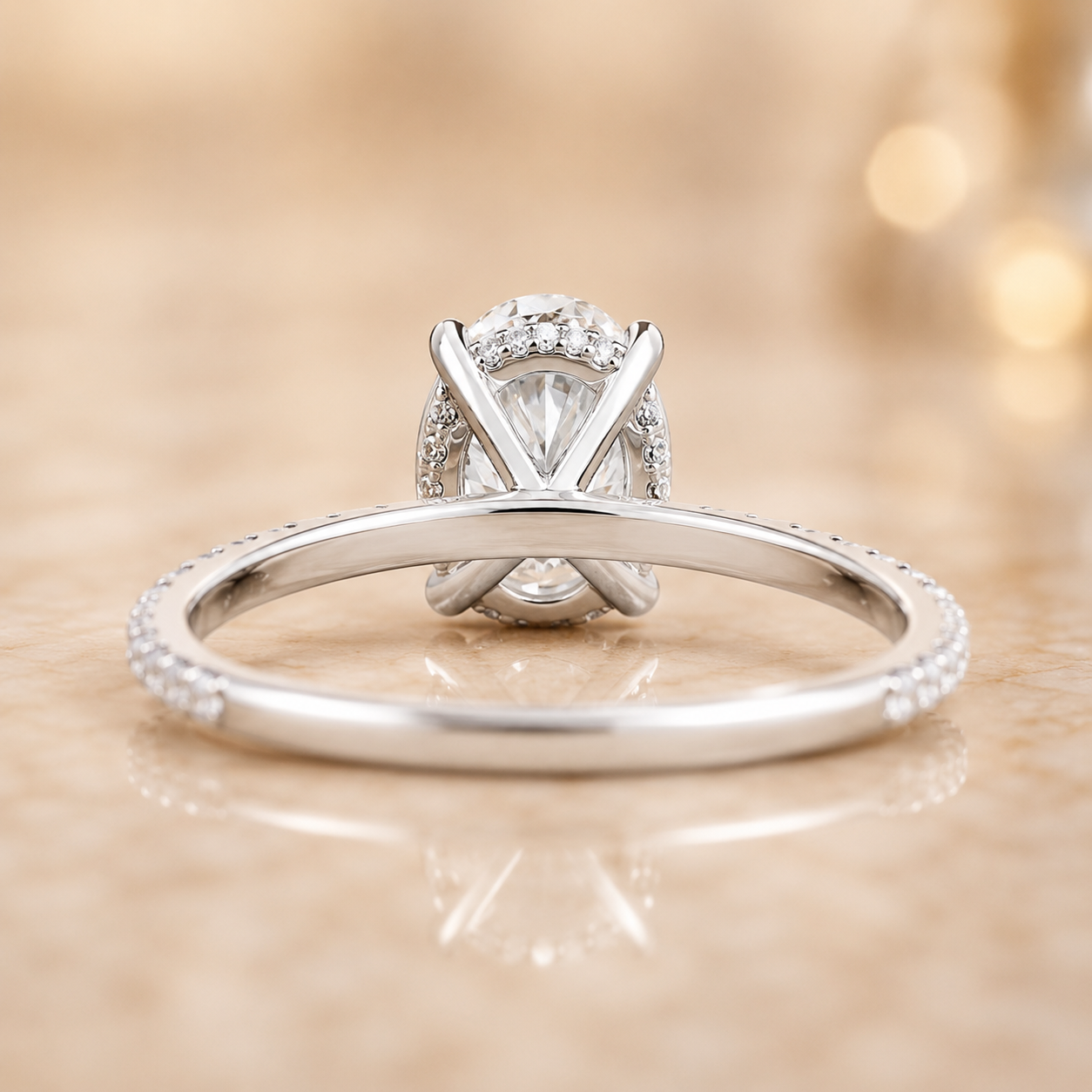 3.00 CT Oval Lab-Grown Diamond Hidden Halo Engagement Ring in 14K White Gold – IGI Certified Bridal Design