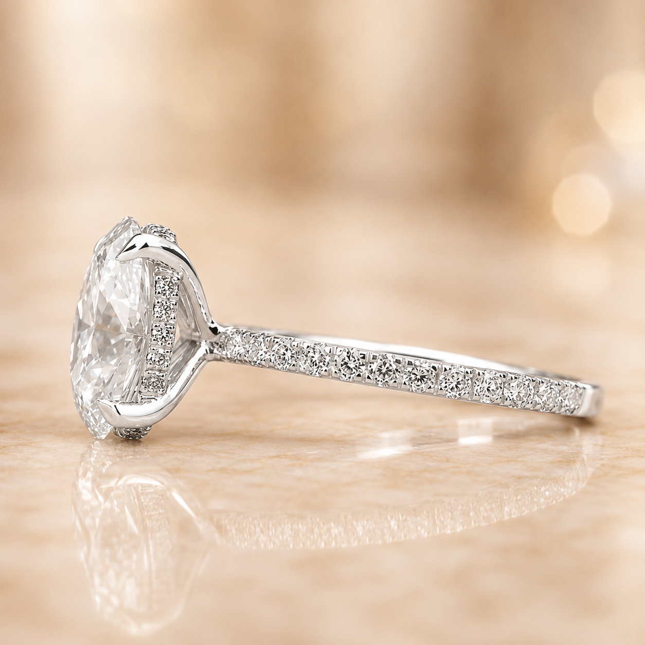 3.00 CT Oval Lab-Grown Diamond Hidden Halo Engagement Ring in 14K White Gold – IGI Certified Bridal Design