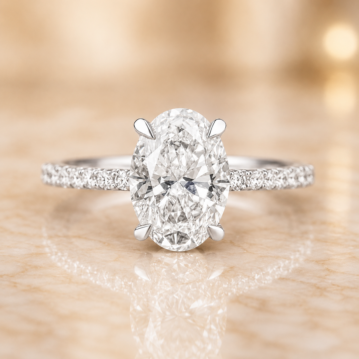 3.00 CT Oval Lab-Grown Diamond Hidden Halo Engagement Ring in 14K White Gold – IGI Certified Bridal Design