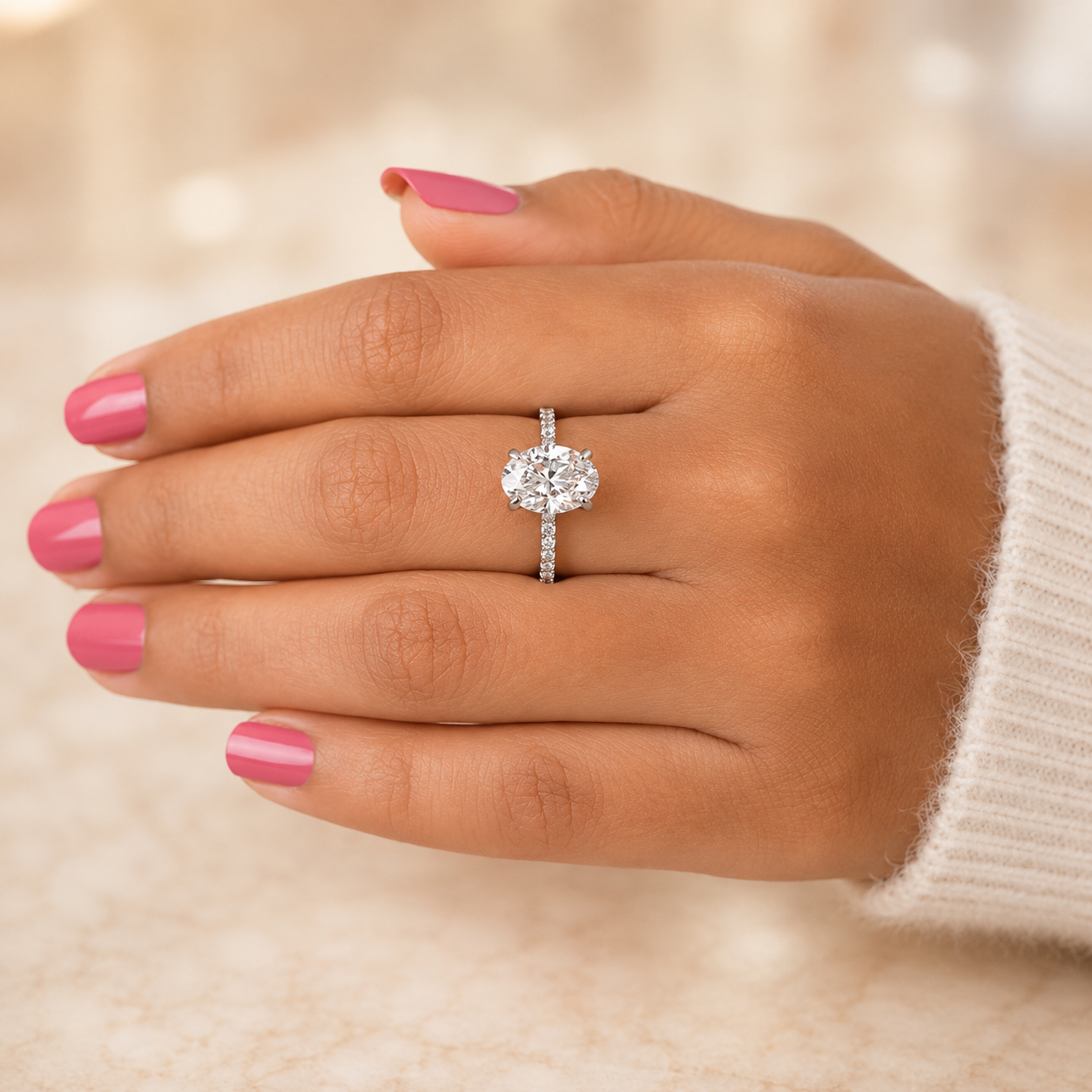 3.00 CT Oval Lab-Grown Diamond Hidden Halo Engagement Ring in 14K White Gold – IGI Certified Bridal Design