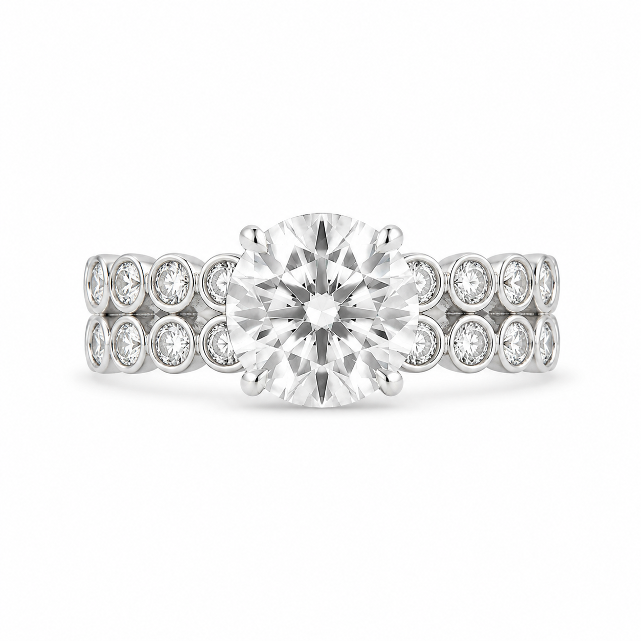 2.50 CT Round Lab-Grown Diamond 2PCS Art Deco Bridal Set in 14K White Gold – Matching Wedding Band Engagement Ring Design
