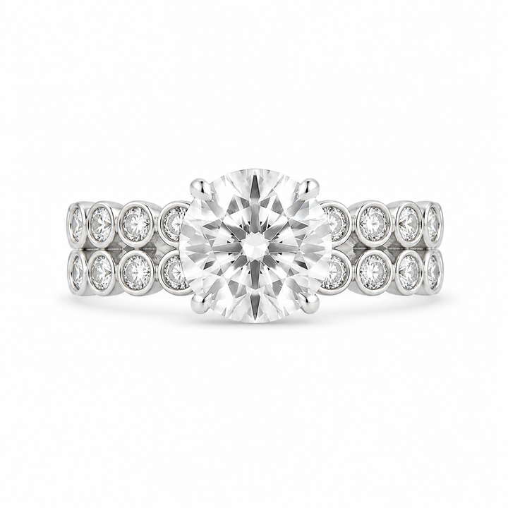 2.50 CT Round Lab-Grown Diamond 2PCS Art Deco Bridal Set in 14K White Gold â€“ Matching Wedding Band Engagement Ring Design from Diamond Studio