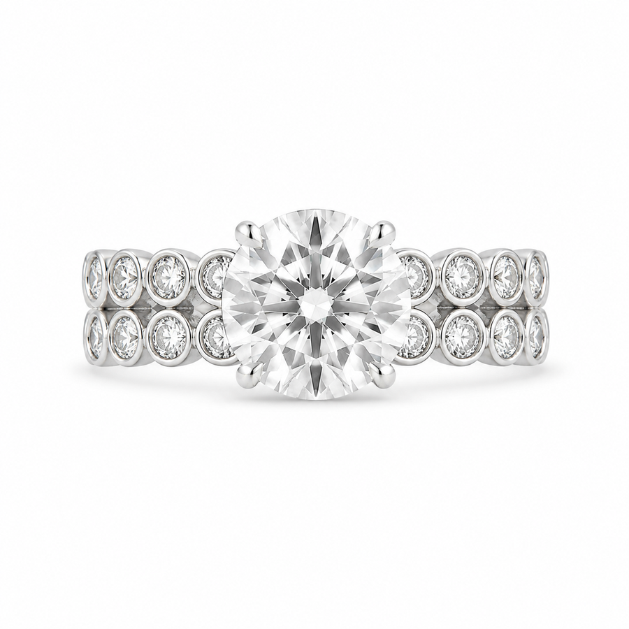 2.50 CT Round Lab-Grown Diamond 2PCS Art Deco Bridal Set in 14K White Gold – Matching Wedding Band Engagement Ring Design