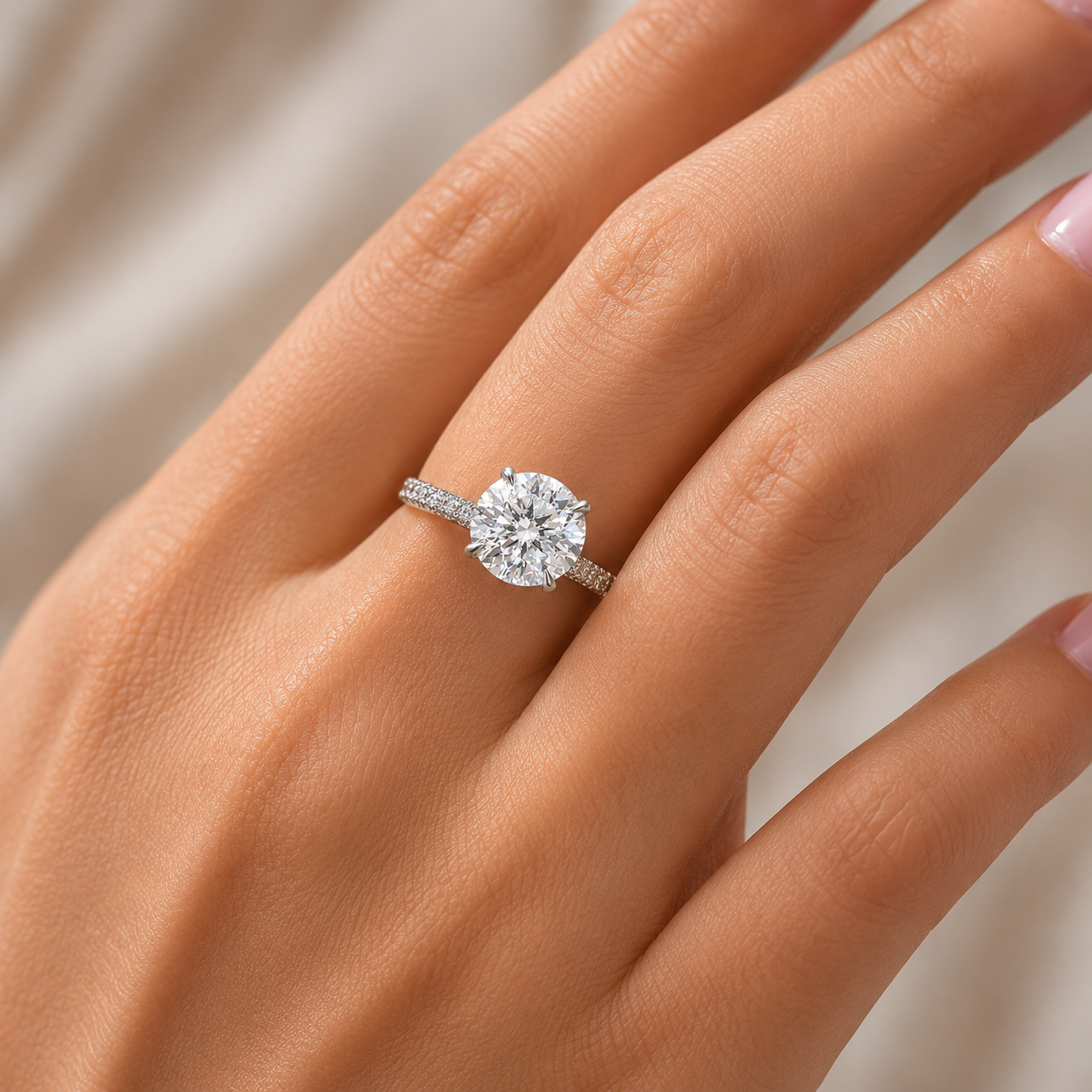 2.00 CT Round Lab-Grown Diamond Hidden Halo Engagement Ring in 14K White Gold – IGI Certified Solitaire Design