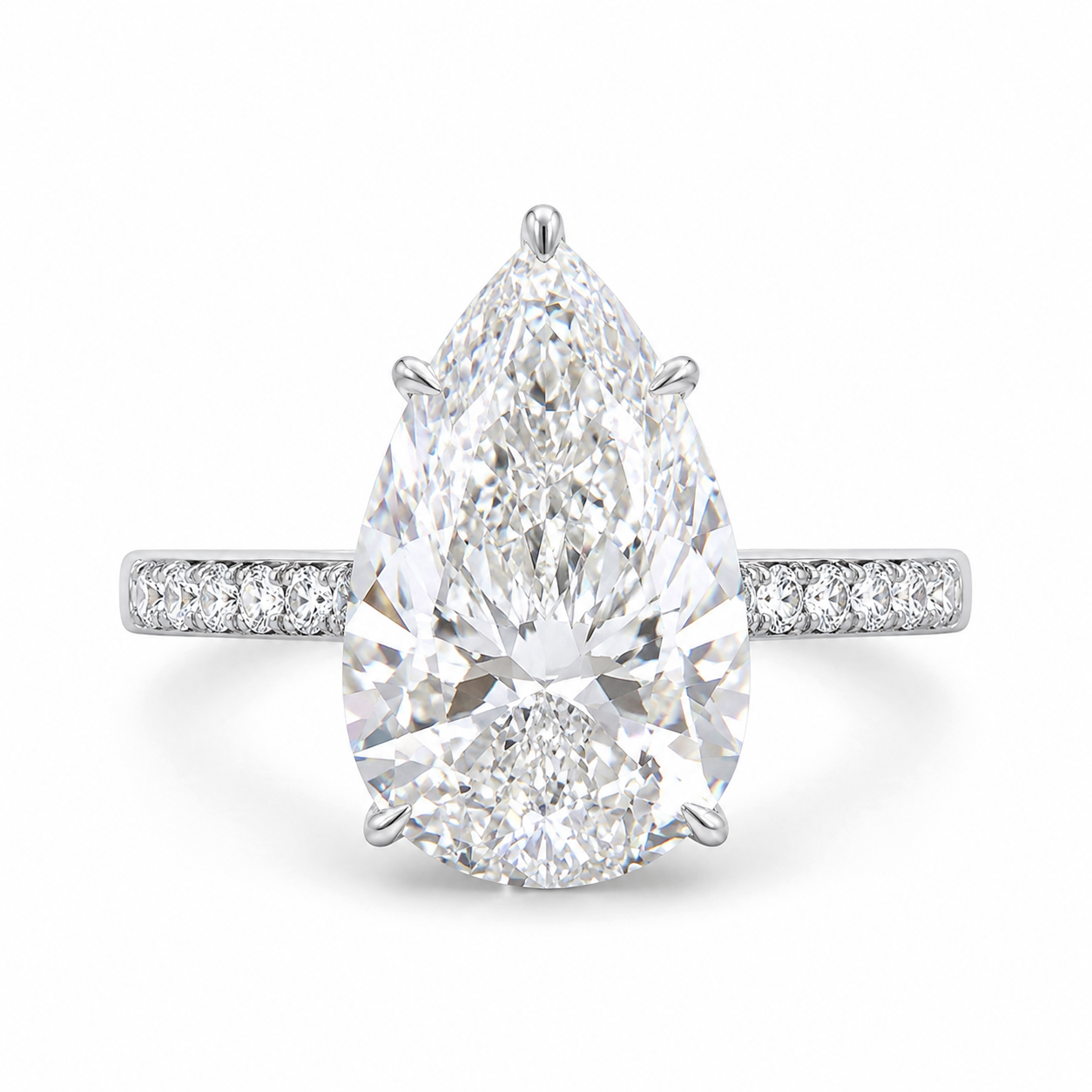 3.00 CT Pear Lab-Grown Diamond Hidden Halo Engagement Ring in 14K White Gold – Anniversary Solitaire Design