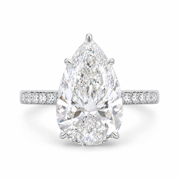 3.00 CT Pear Lab-Grown Diamond Hidden Halo Engagement Ring in 14K White Gold â€“ Anniversary Solitaire Design from Diamond Studio