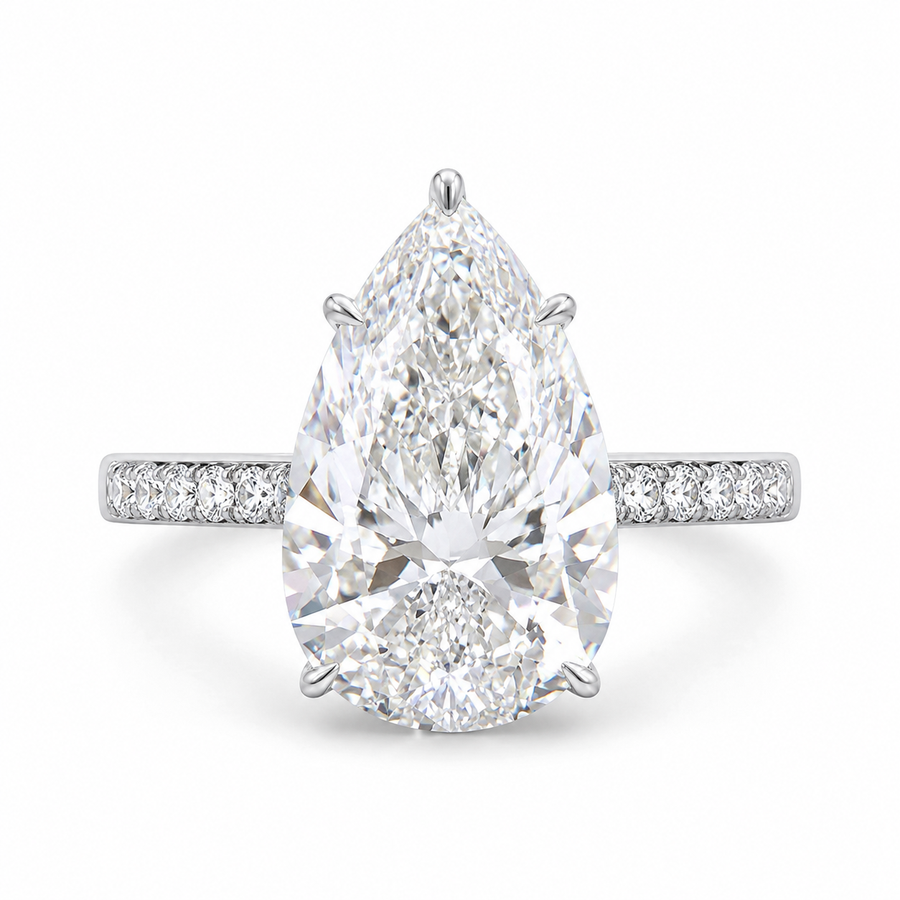 3.00 CT Pear Lab-Grown Diamond Hidden Halo Engagement Ring in 14K White Gold – Anniversary Solitaire Design