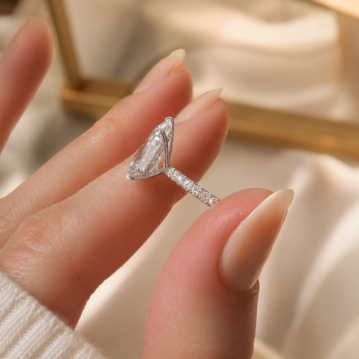 3.00 CT Pear Lab-Grown Diamond Hidden Halo Engagement Ring in 14K White Gold – Anniversary Solitaire Design