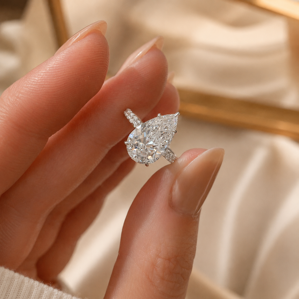 3.00 CT Pear Lab-Grown Diamond Hidden Halo Engagement Ring in 14K White Gold – Anniversary Solitaire Design