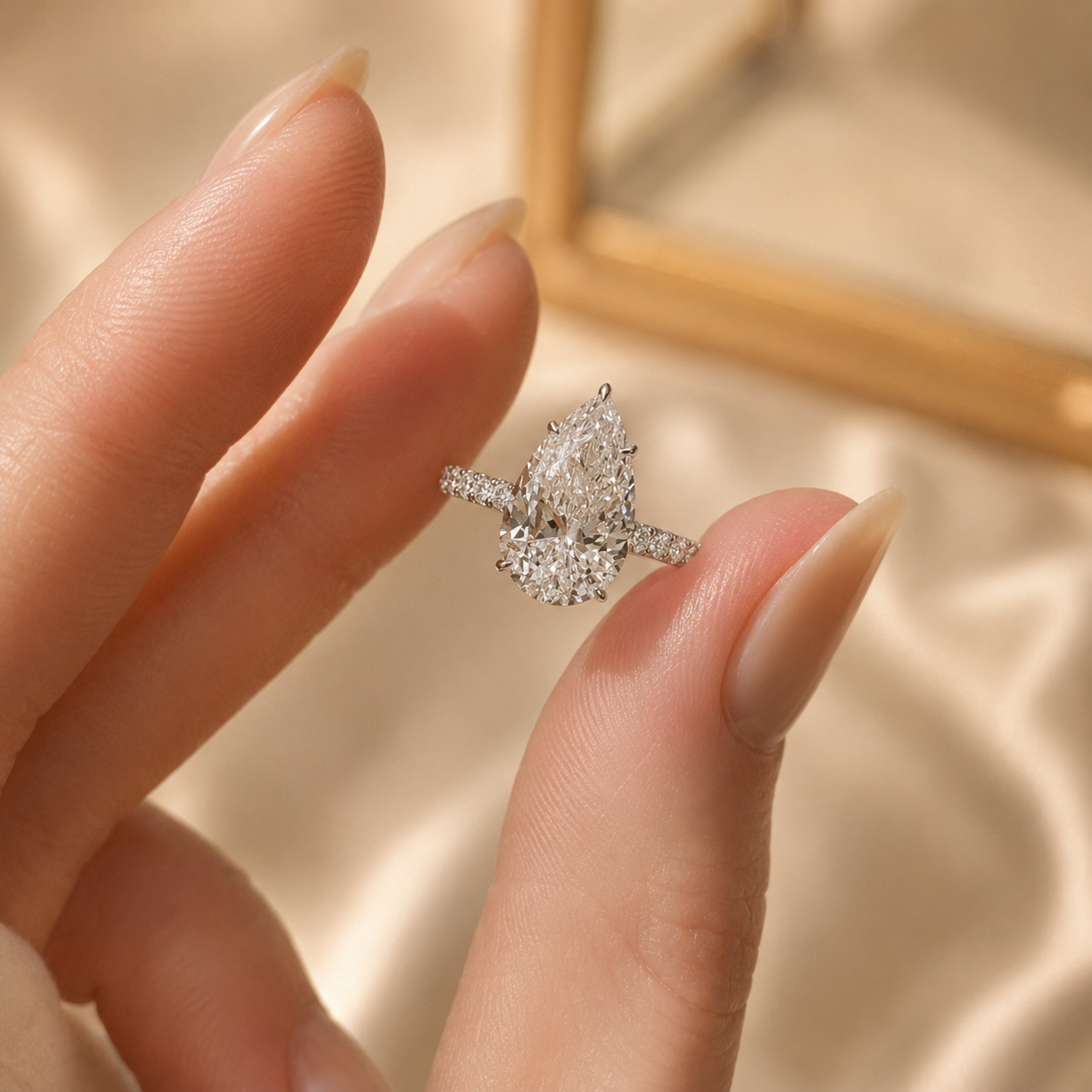 3.00 CT Pear Lab-Grown Diamond Hidden Halo Engagement Ring in 14K White Gold – Anniversary Solitaire Design
