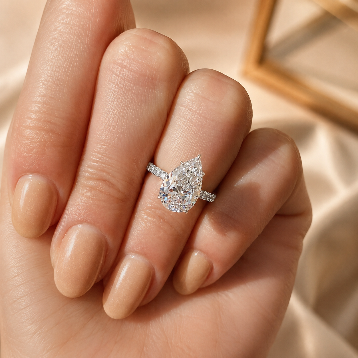 3.00 CT Pear Lab-Grown Diamond Hidden Halo Engagement Ring in 14K White Gold – Anniversary Solitaire Design