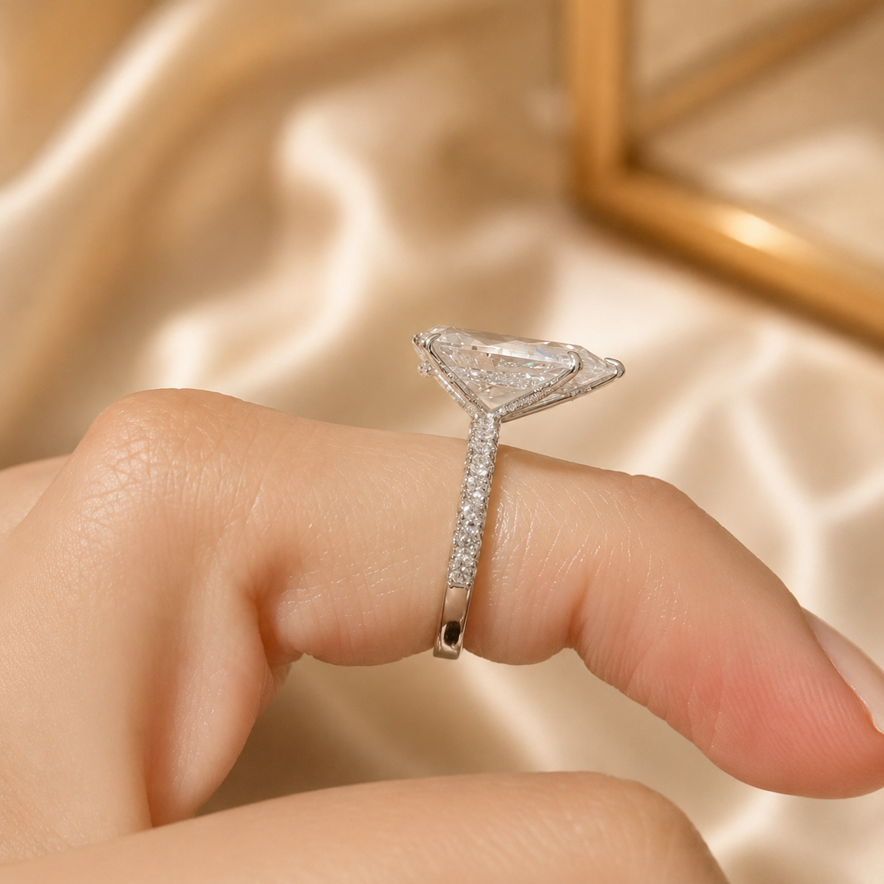 3.00 CT Pear Lab-Grown Diamond Hidden Halo Engagement Ring in 14K White Gold – Anniversary Solitaire Design