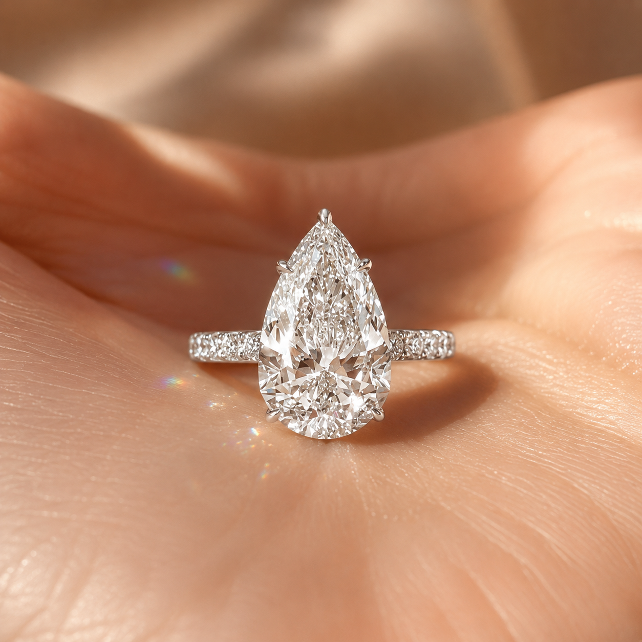 3.00 CT Pear Lab-Grown Diamond Hidden Halo Engagement Ring in 14K White Gold – Anniversary Solitaire Design
