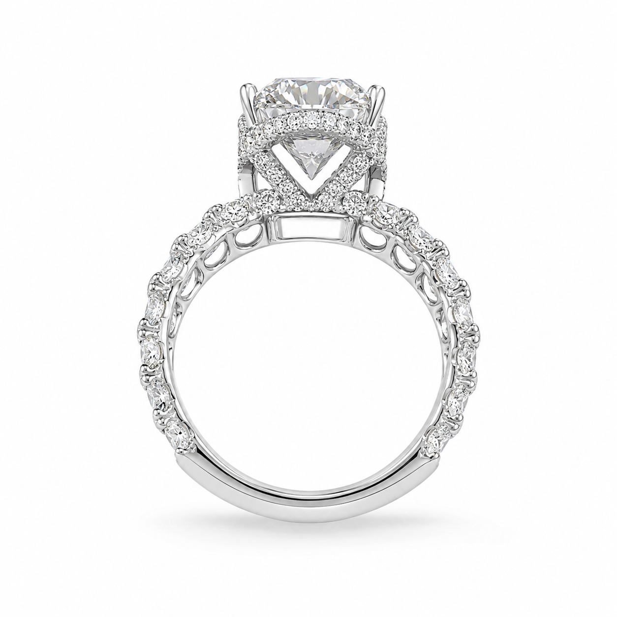 4.00 CT Oval Lab-Grown Diamond Hidden Halo Engagement Ring in 14K White Gold – Round Side Stone Anniversary Design