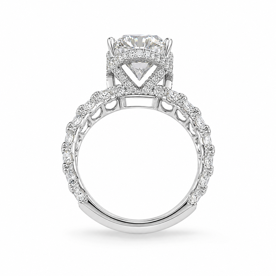4.00 CT Oval Lab-Grown Diamond Hidden Halo Engagement Ring in 14K White Gold – Round Side Stone Anniversary Design