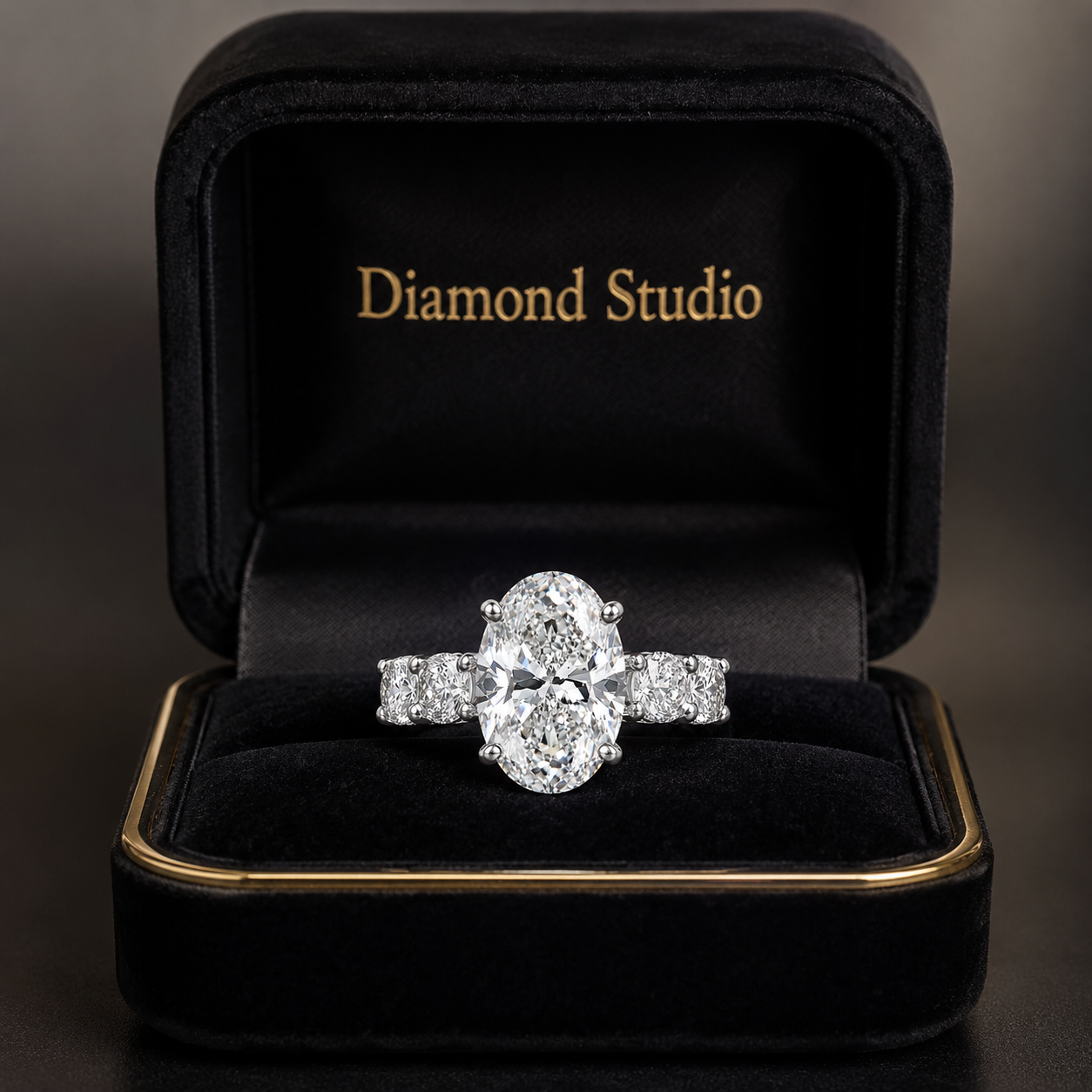 4.00 CT Oval Lab-Grown Diamond Hidden Halo Engagement Ring in 14K White Gold – Round Side Stone Anniversary Design