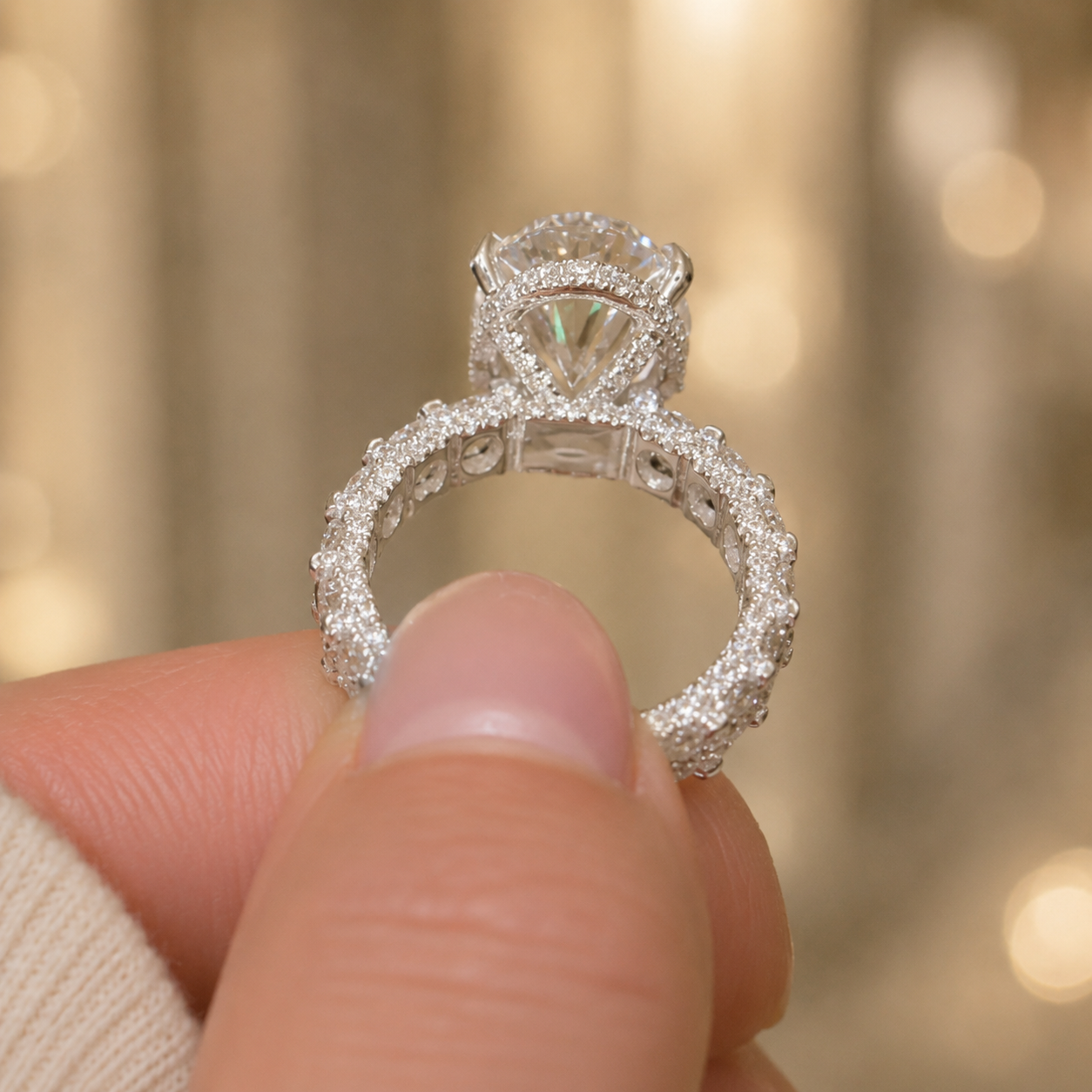 4.00 CT Oval Lab-Grown Diamond Hidden Halo Engagement Ring in 14K White Gold – Round Side Stone Anniversary Design