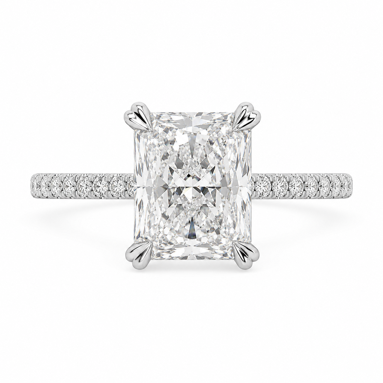 3.50 CT Radiant Cut Lab-Grown Diamond Hidden Halo Engagement Ring in 14K White Gold – IGI Certified Solitaire Design
