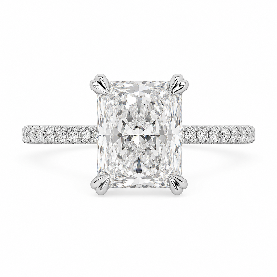 3.50 CT Radiant Cut Lab-Grown Diamond Hidden Halo Engagement Ring in 14K White Gold – IGI Certified Solitaire Design