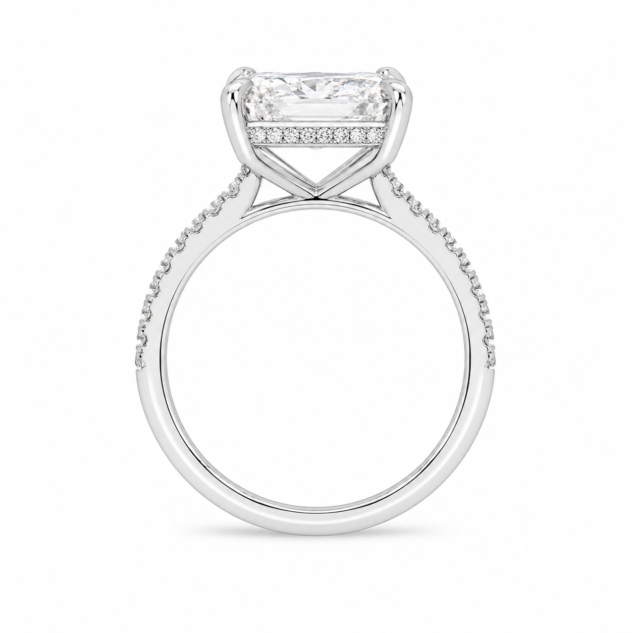 3.50 CT Radiant Cut Lab-Grown Diamond Hidden Halo Engagement Ring in 14K White Gold – IGI Certified Solitaire Design
