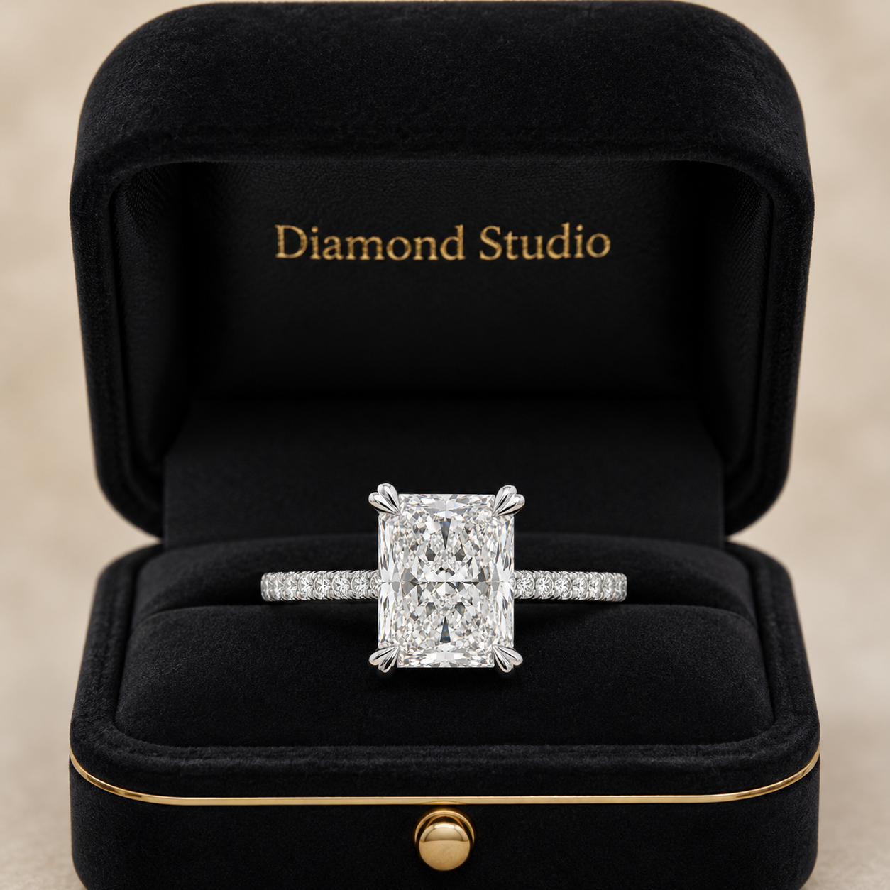 3.50 CT Radiant Cut Lab-Grown Diamond Hidden Halo Engagement Ring in 14K White Gold – IGI Certified Solitaire Design