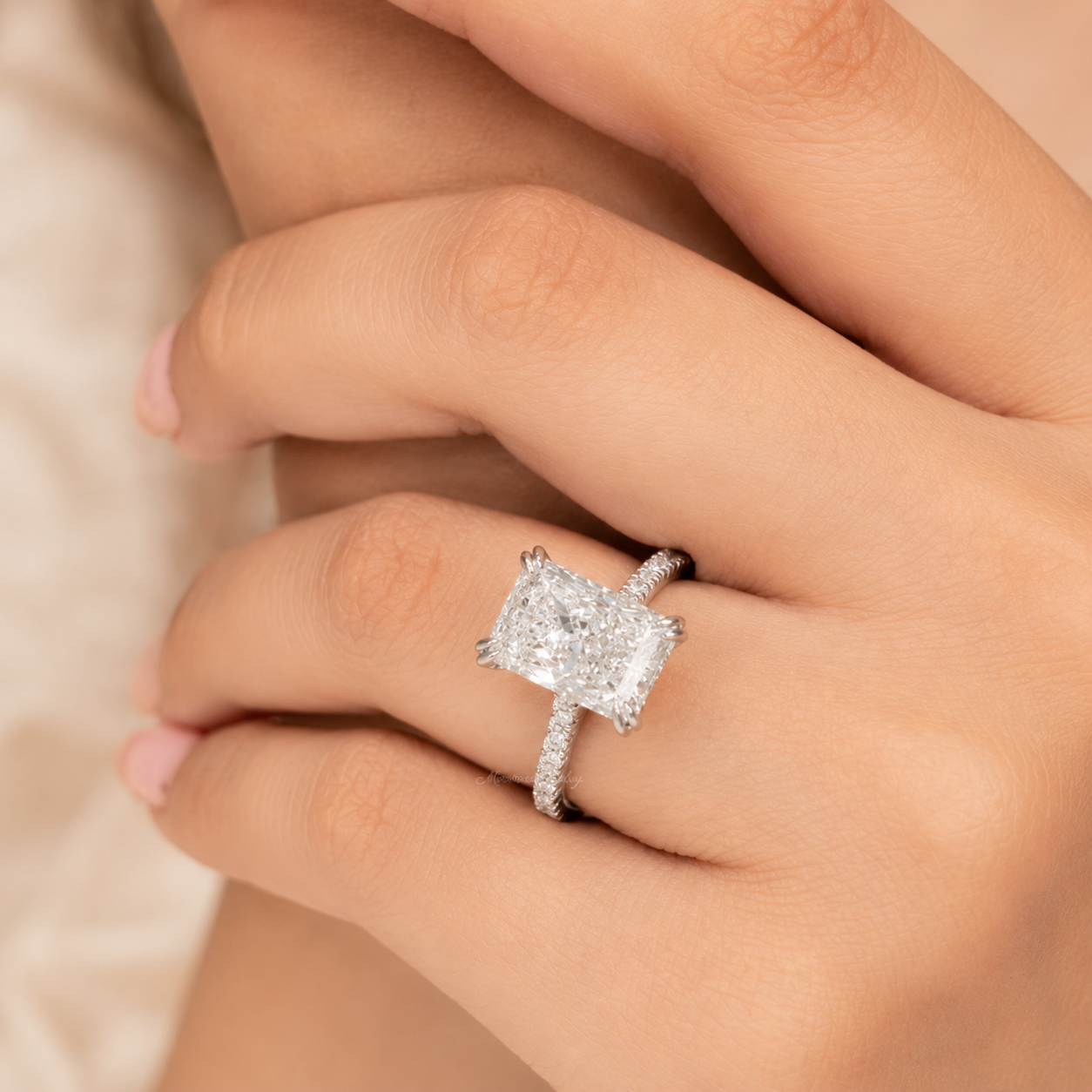 3.50 CT Radiant Cut Lab-Grown Diamond Hidden Halo Engagement Ring in 14K White Gold – IGI Certified Solitaire Design