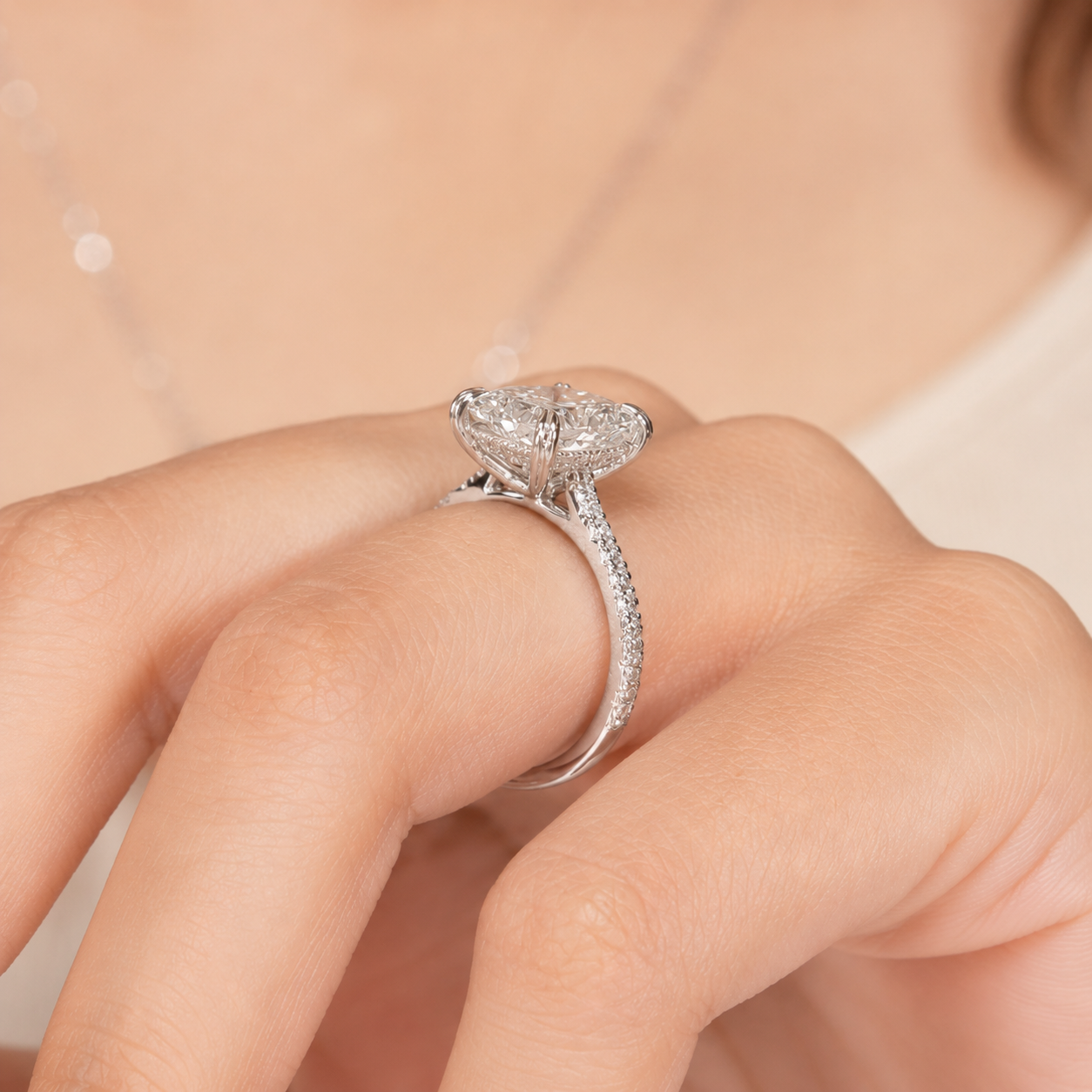 3.50 CT Radiant Cut Lab-Grown Diamond Hidden Halo Engagement Ring in 14K White Gold – IGI Certified Solitaire Design