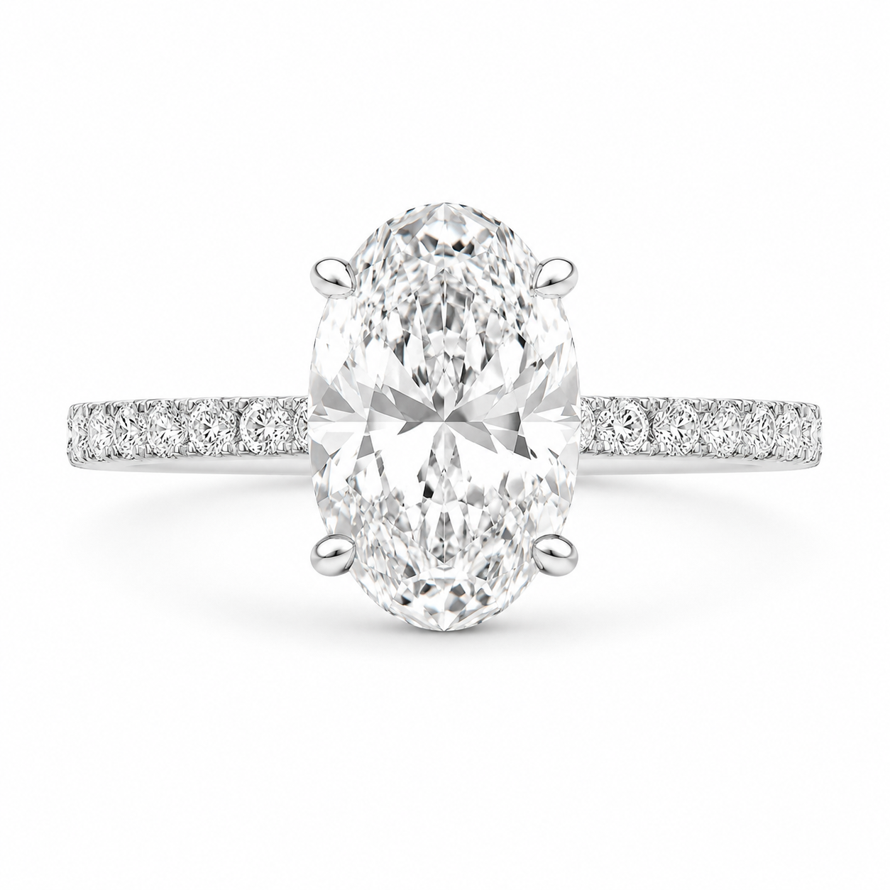 4.00 CT Oval Lab-Grown Diamond Hidden Halo Engagement Ring in 14K White Gold – Cathedral Setting | IGI Certified