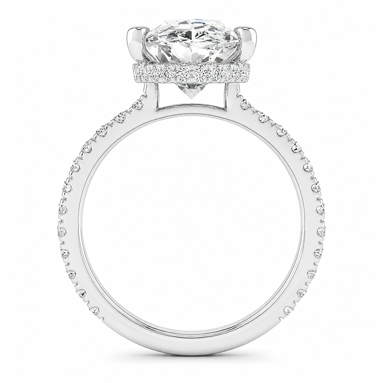 4.00 CT Oval Lab-Grown Diamond Hidden Halo Engagement Ring in 14K White Gold – Cathedral Setting | IGI Certified