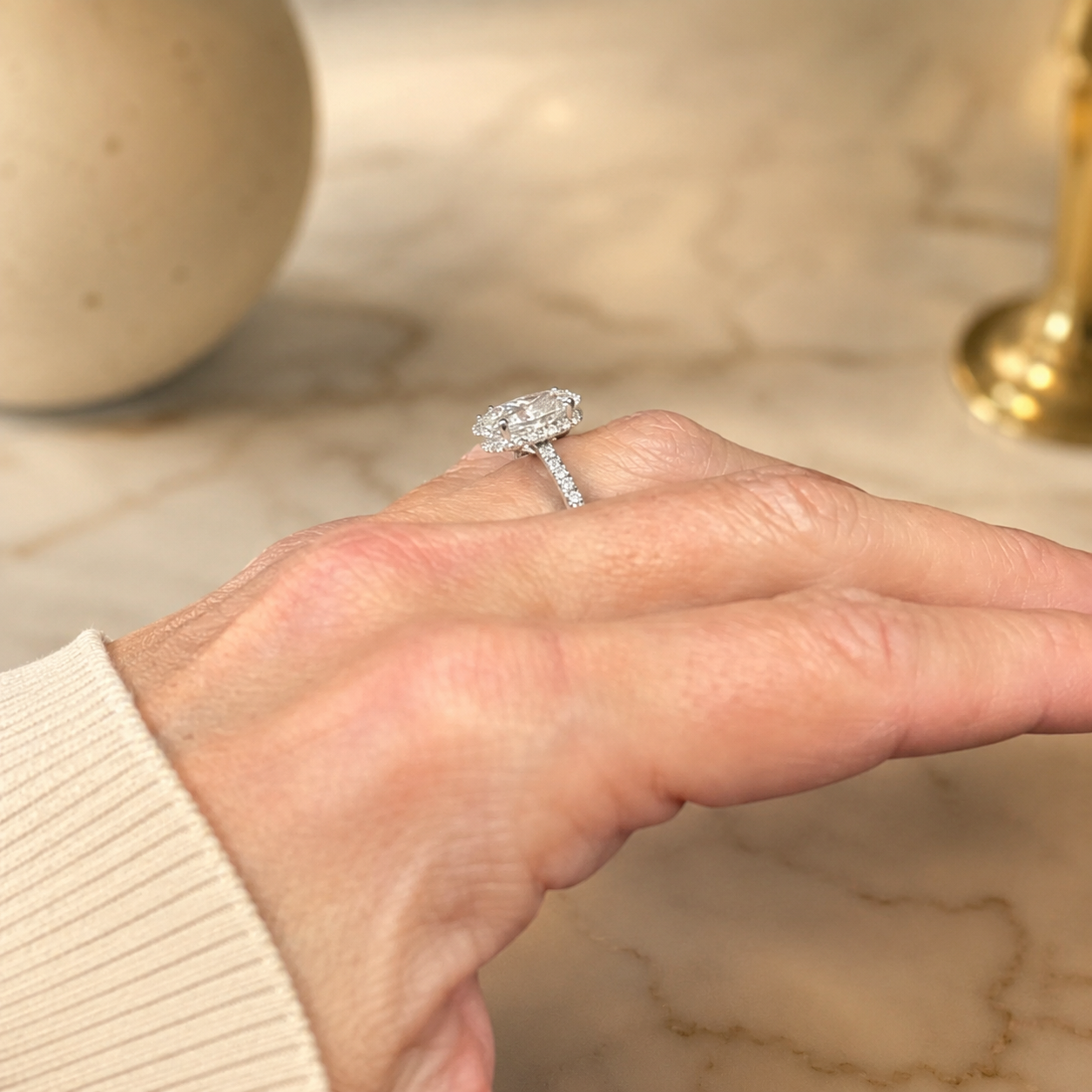 4.00 CT Oval Lab-Grown Diamond Hidden Halo Engagement Ring in 14K White Gold – Cathedral Setting | IGI Certified