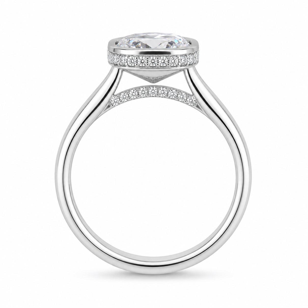 2.50 CT Elongated Cushion Cut Lab-Grown Diamond Hidden Halo Engagement Ring in 14K White Gold – Bridge Accent Cathedral Design