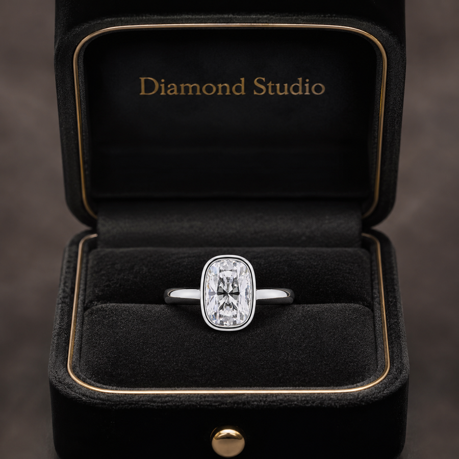 2.50 CT Elongated Cushion Cut Lab-Grown Diamond Hidden Halo Engagement Ring in 14K White Gold – Bridge Accent Cathedral Design