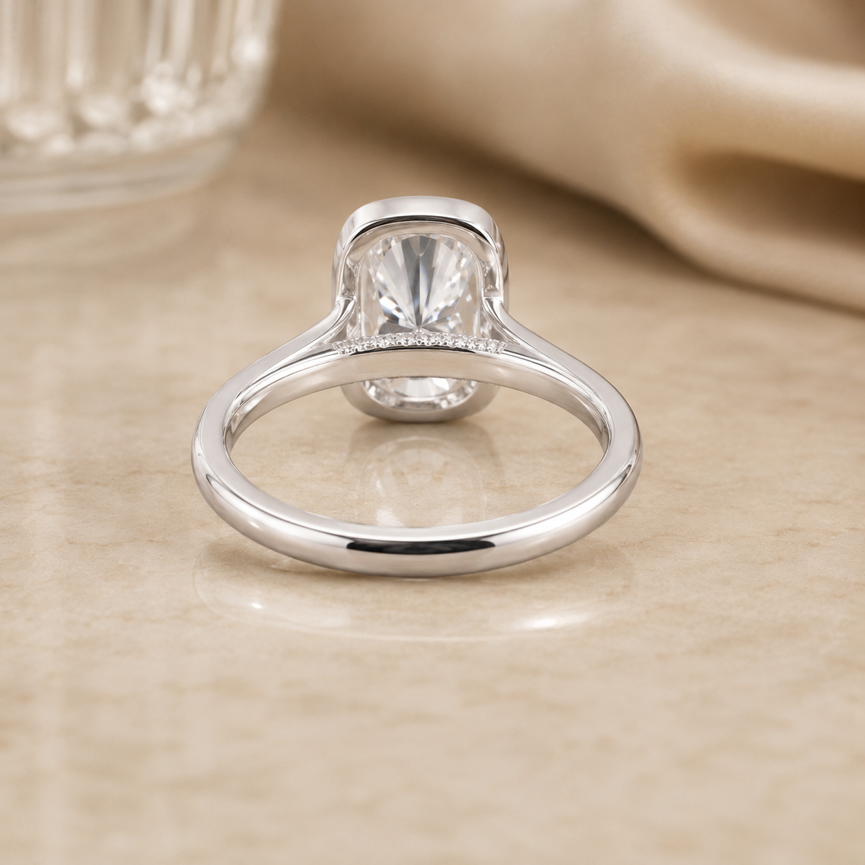 2.50 CT Elongated Cushion Cut Lab-Grown Diamond Hidden Halo Engagement Ring in 14K White Gold – Bridge Accent Cathedral Design