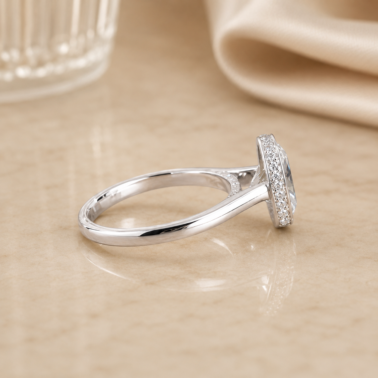 2.50 CT Elongated Cushion Cut Lab-Grown Diamond Hidden Halo Engagement Ring in 14K White Gold – Bridge Accent Cathedral Design