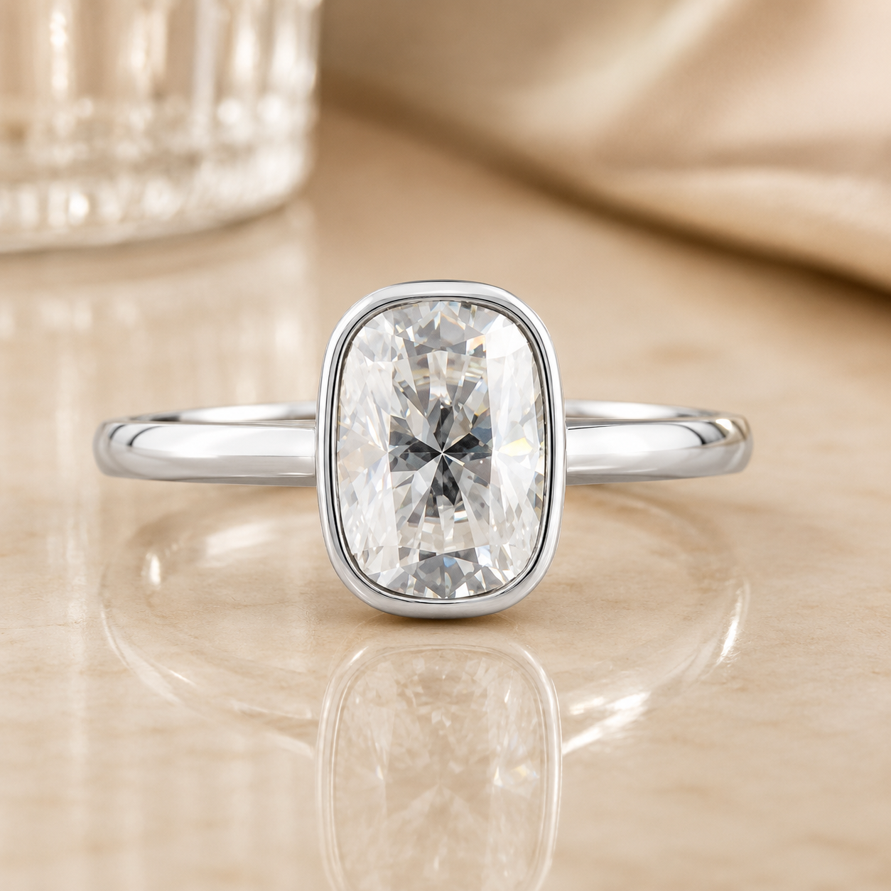 2.50 CT Elongated Cushion Cut Lab-Grown Diamond Hidden Halo Engagement Ring in 14K White Gold – Bridge Accent Cathedral Design