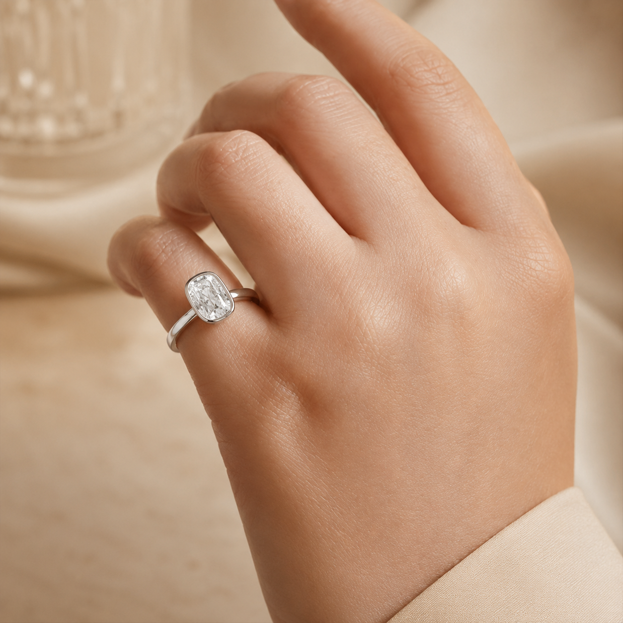 2.50 CT Elongated Cushion Cut Lab-Grown Diamond Hidden Halo Engagement Ring in 14K White Gold – Bridge Accent Cathedral Design