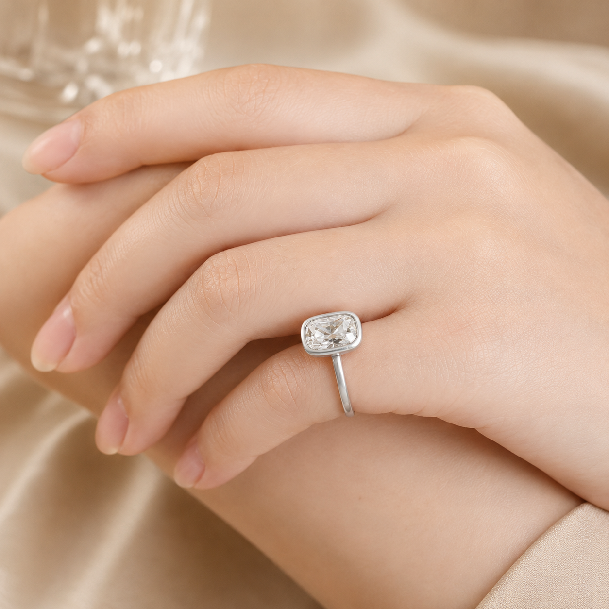 2.50 CT Elongated Cushion Cut Lab-Grown Diamond Hidden Halo Engagement Ring in 14K White Gold – Bridge Accent Cathedral Design